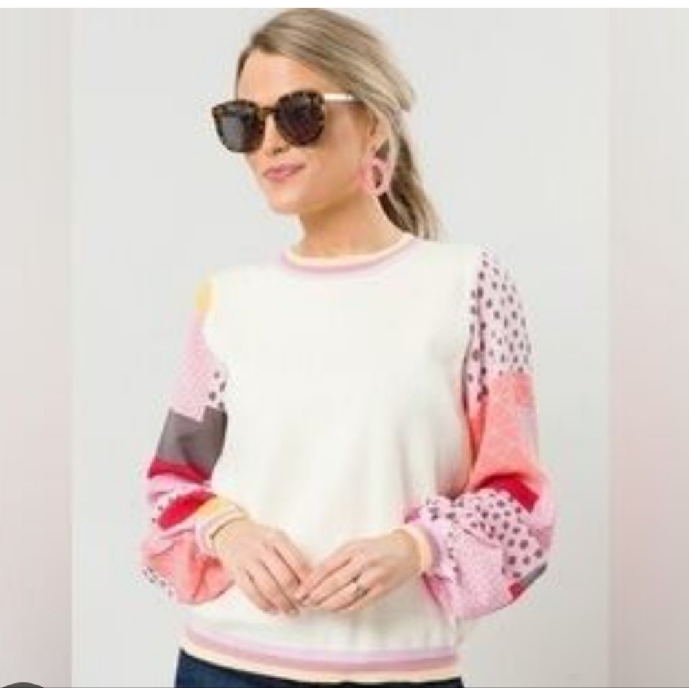 Fate Patchwork Colorblock Long Sleeve Sweater Top… - image 1